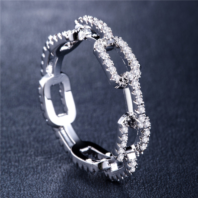 

junerain brand fashion geometric chain ring for women female daily cz micro paved anniversary selling items jewelry dropshipping, Silver