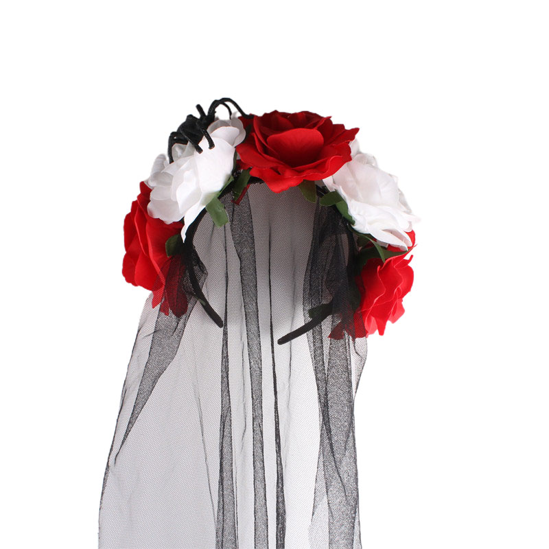 

Ladies Girls Day of the Dead Red Rose Headband Headdress Flowers Halloween Hat Flower Sweet Decorative Elegant Halloween Gift