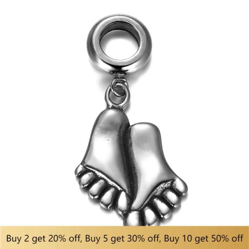 

316L Stainless Steel Spacer Bail Bead Footprint Charms 5mm Hole Polished Metal Charm Accessories for DIY Bracelet Jewelry Making