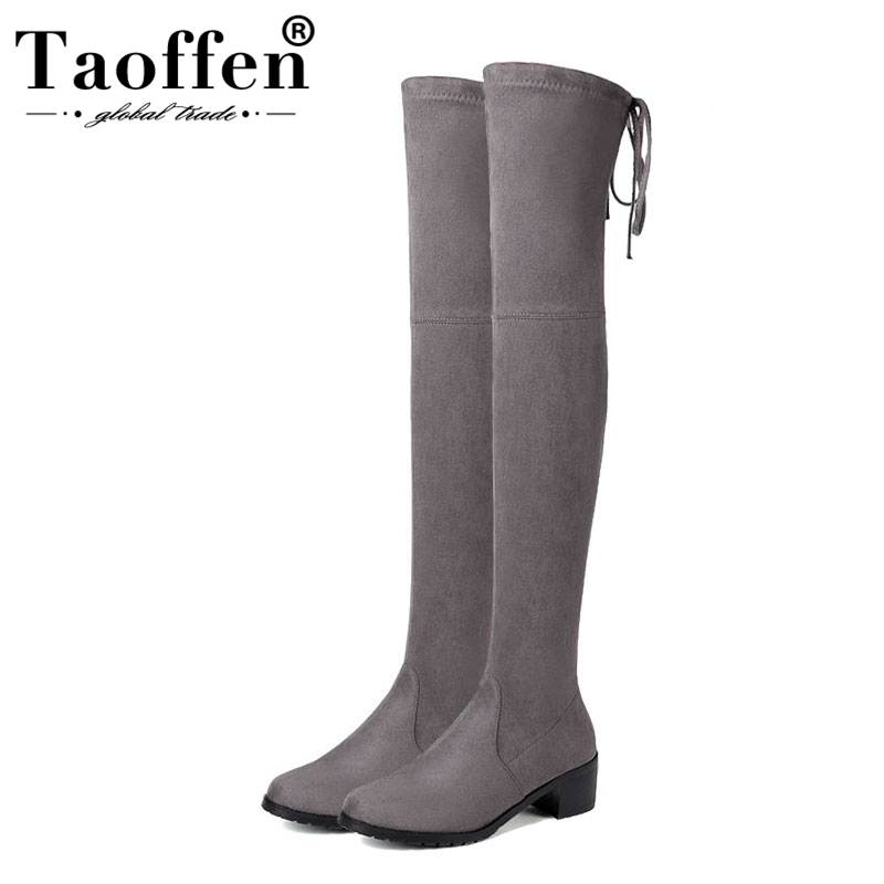 

Taoffen 2020 Women Keep Warm Fashion Over The Knee High Boots Short Plush Stretch Fabric Square Heel Ladies Club Boot Size 34-43, Khaki