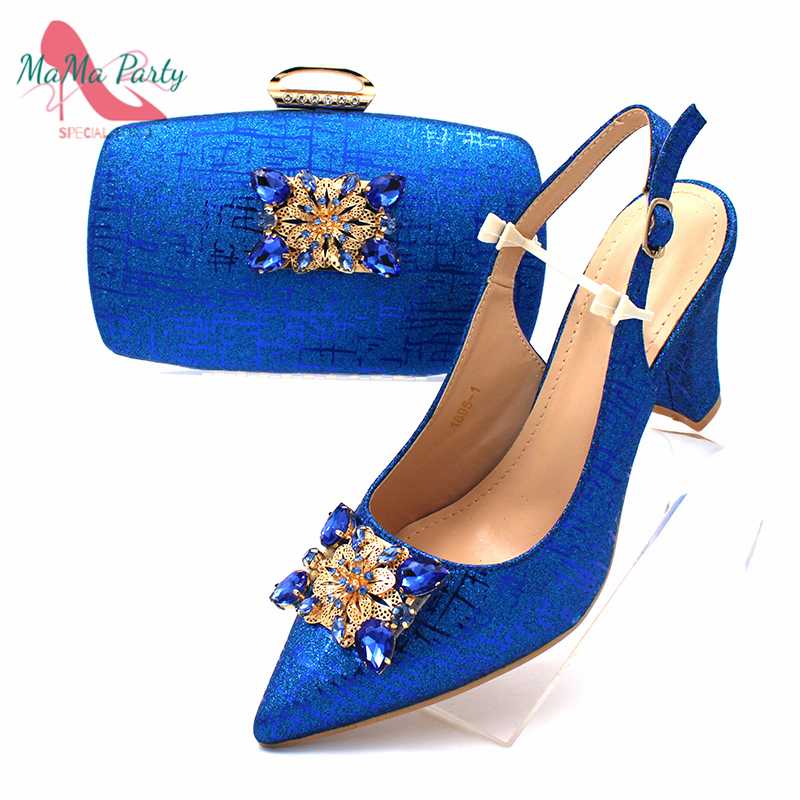 

Mature New Arrivals 2020 African Style Nigerian Women Shoes and Bag to Match in Royal Blue Color Comfortable Heels For Party, Champagne