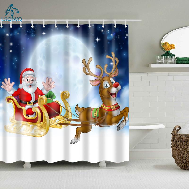 

Merry Christmas Bathroom Shower Curtains Christmas Trees gift Snowman Shower Curtains Frabic Waterproof Polyester with Hooks