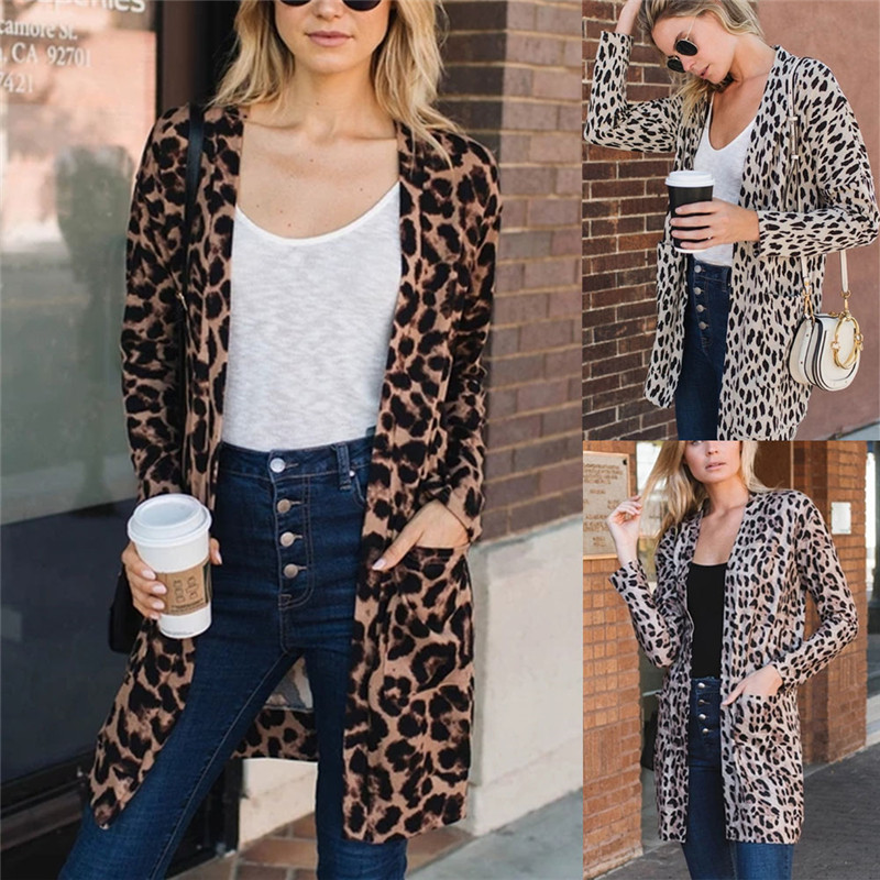 

Hot Women' Leopard Print Cardigan Coat Jacket Long Sleeve Tops