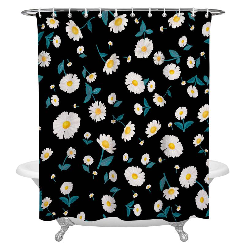 

Daisy Flower Black Pattern Fabric Shower Curtain Bathroom Accessories Novelty Polyester Shower Curtains Extra Long