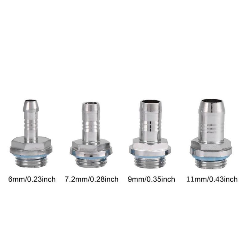 

6pcs/Set Barb-Fitting PC Water Cooling Two-Touch Fitting G1/4 Thread Barb Connector for Tube 6mm/7.2mm/9mm/11mm Diameter