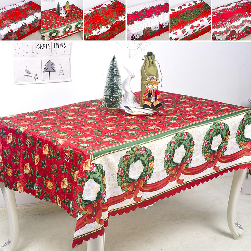 

1pcs 150*180cm Christmas Table Cloth Dinner Party New Year Printed Rectangle Pvc Tablecloth Christmas Table Cover Decorations, 02