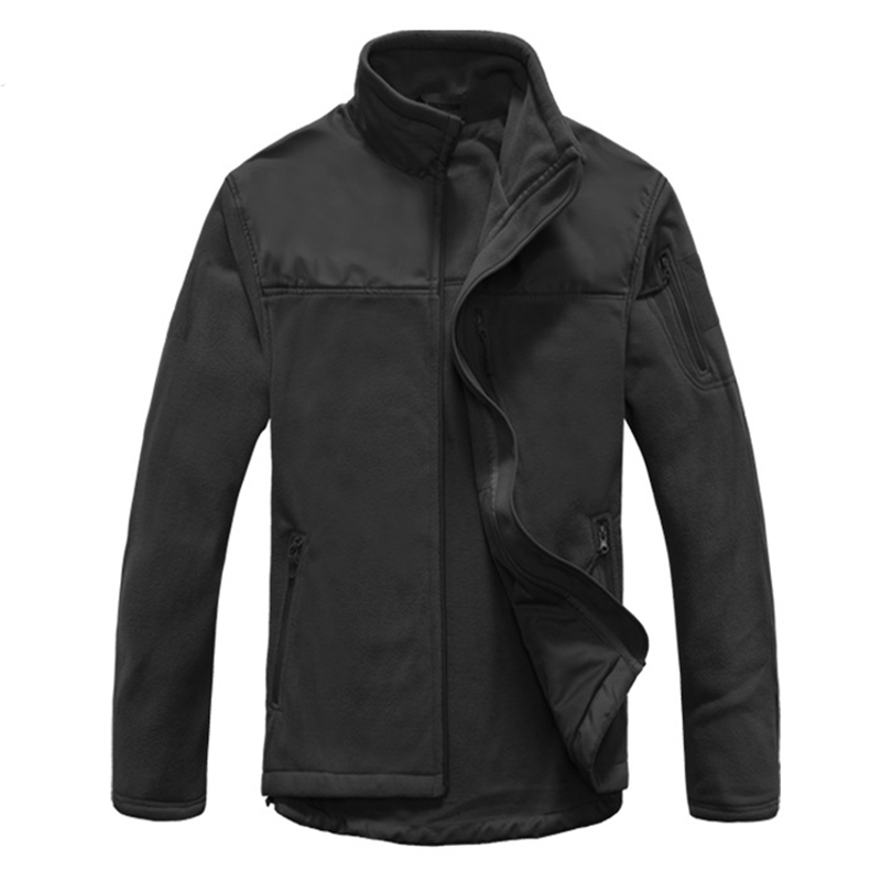 

Black Men's Outdoor Camping Hiking Fleece Jacket Multi-Pockets Warm Tactical Jacket