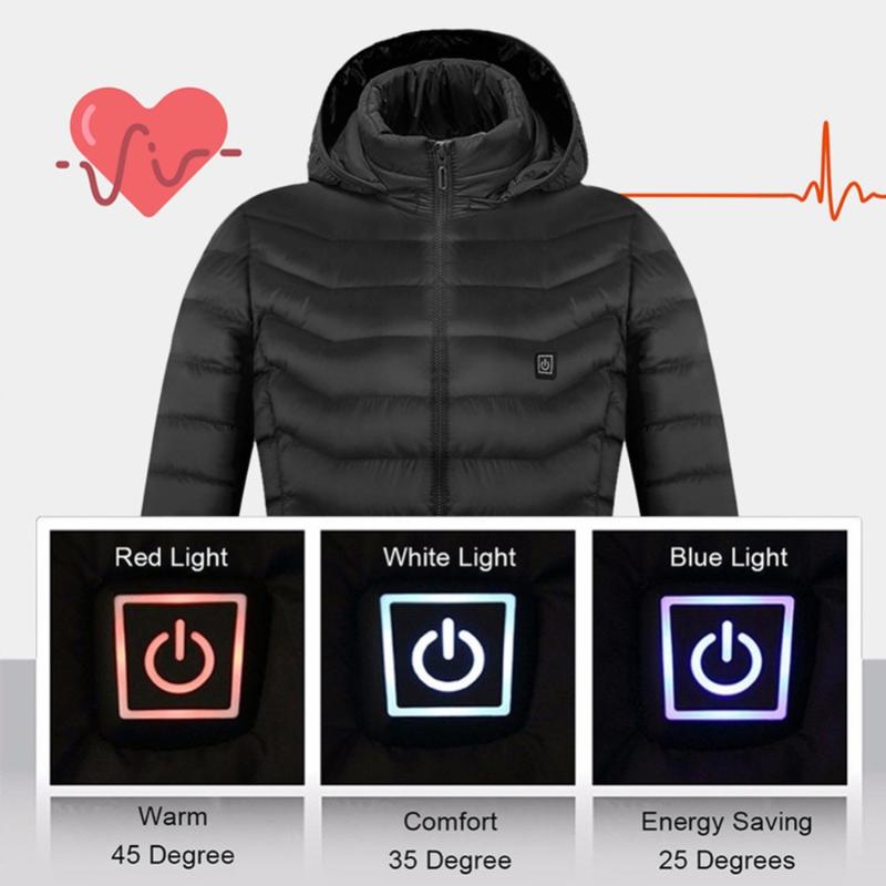 

High Quality Heated Jackets Vest Down Cotton Mens Women Outdoor Coat USB Electric Heating Hooded Jackets Warm Winter ThermalCoat, Blue