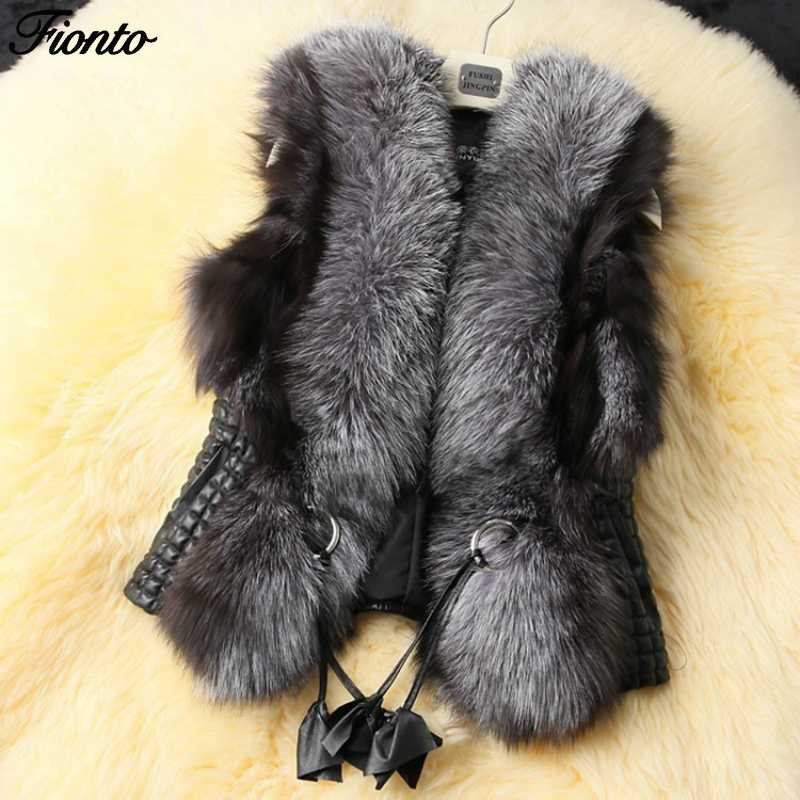 

FIONTO Winter Faux Fur Vest Women Fashion Artifical Fur Vests Warm Teddy Coats Female Ladies Leather Jacket, White