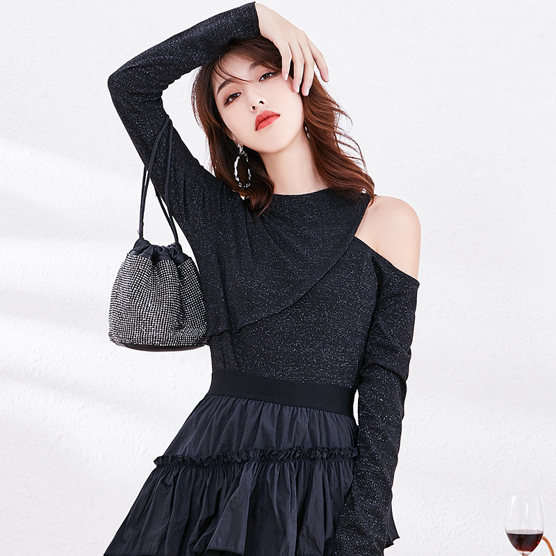 

2020 designer luxury new product autumn burst suit women' fashion skirt slim slimming round neck off-shoulder sweater