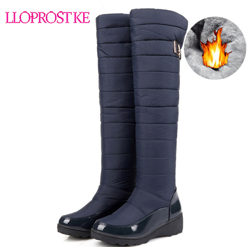 

LLOPROST KE Fashion Women Winter Snow Boots Warm Fur Wedge High Heel Boots Sexy Tight High Long Shoes Woman Platforms, Black