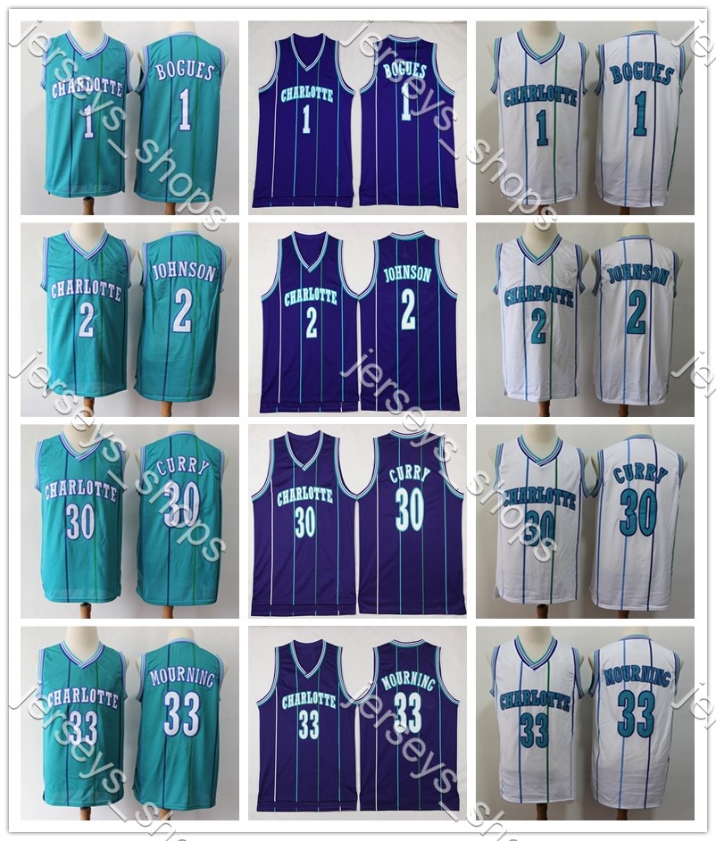 

Charlotte Hornets Jersey 1 Muggsy Bogues 2 Larry Johnson 30 Dell Curry 33 Alonzo Mourning Mitchell & Ness Basketball Jerseys, Black;red