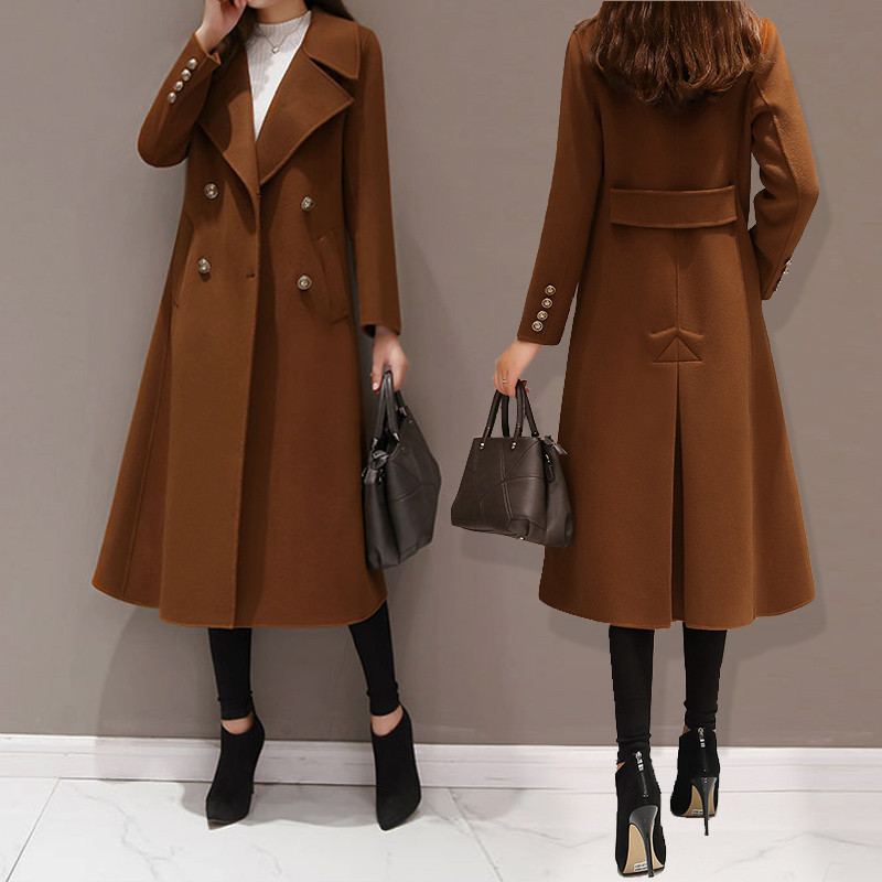 

New Winter Women Woolen Coat Fashion Casual Double-breasted Long Coat Elegant Female Jacket Casaco Feminino Black Plus Size 5XL