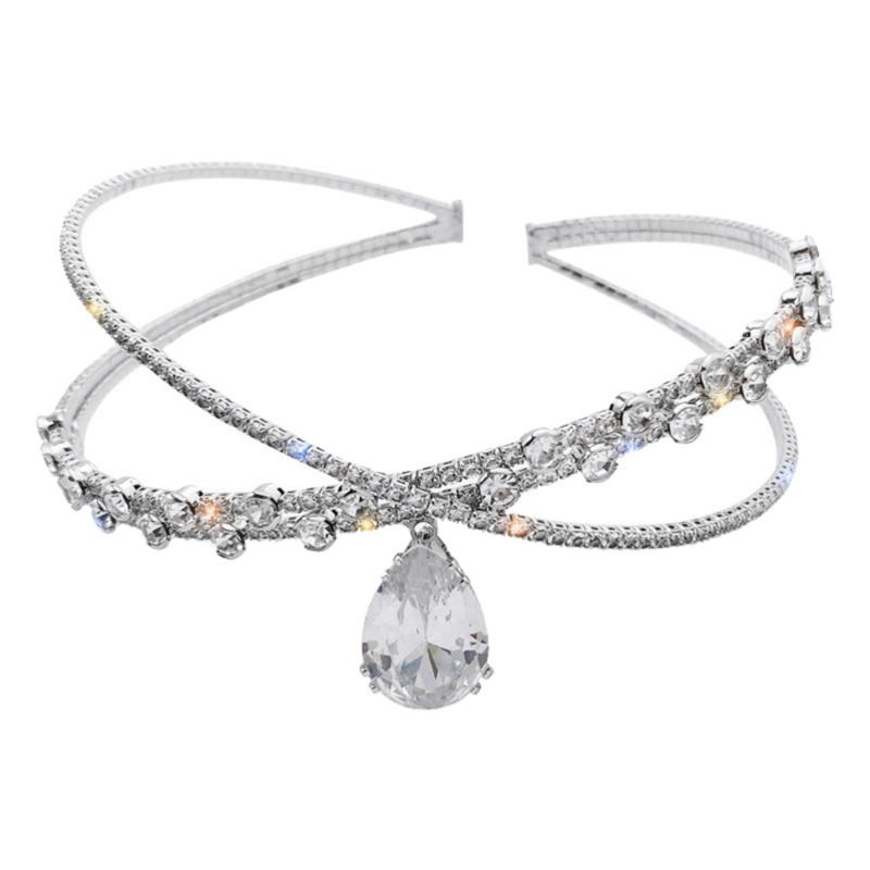 

Simple Hair Clip Crystal Waterdrop Pendant Chains Charm Womens Jewelry Chic Clavicle Necklace for Women Wedding Decoration
