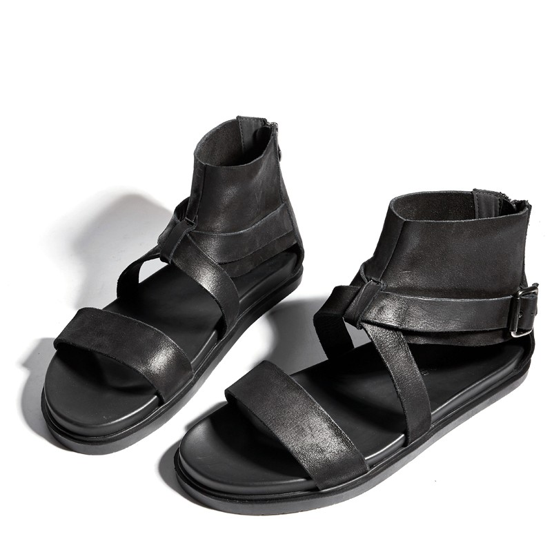 

Men British Style Gladiator Genuine Leather Platform Sandals Luxury Summer Beach Casual Shoes Sandalias Hombre Plus Size, Black