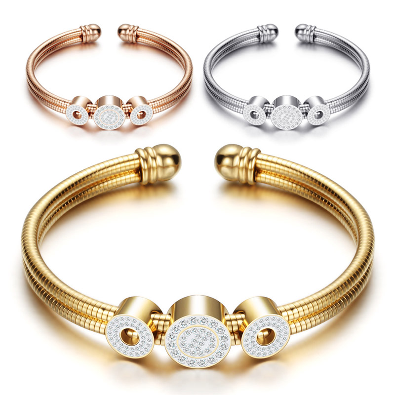 

women snake link chain 316l stainless steel bracelet rose gold with crystal charm