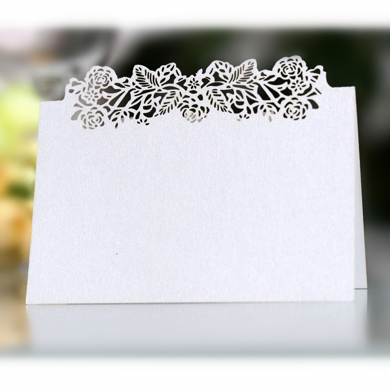 

100pc wedding butterfly seat card hollow rose card creative name sign-in desk milky white pearl table wedding decoration 6Z