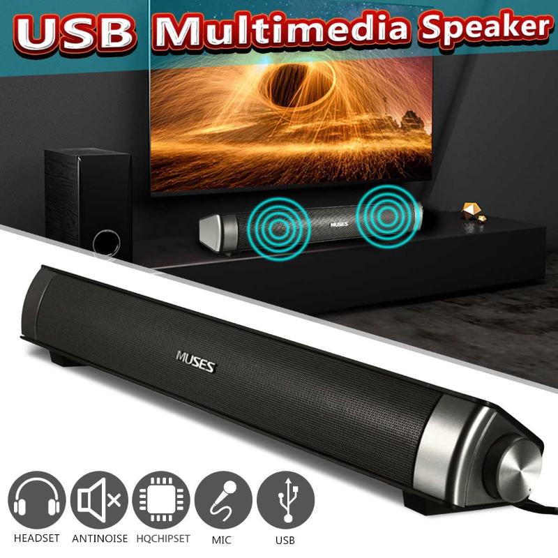 

USB Wired Speaker Soundbar Portable HIFI Bass Stereo Sound Bar with AUX Mic for Computer PC Smartphone TV Home Theater Laptop