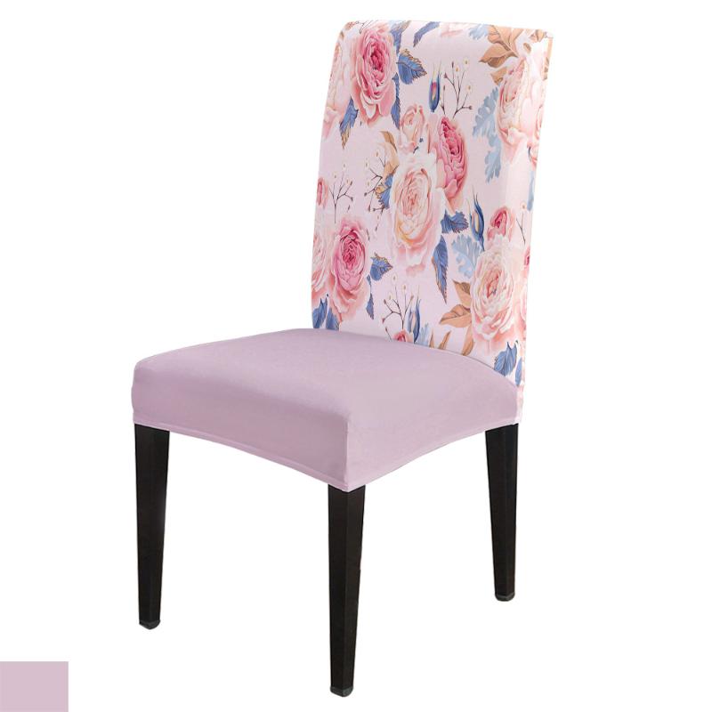 

Pink Rose Flower Love Dining Chair Cover Spandex Elastic Print Slipcovers Furniture Cover Kitchen Wedding Supplies