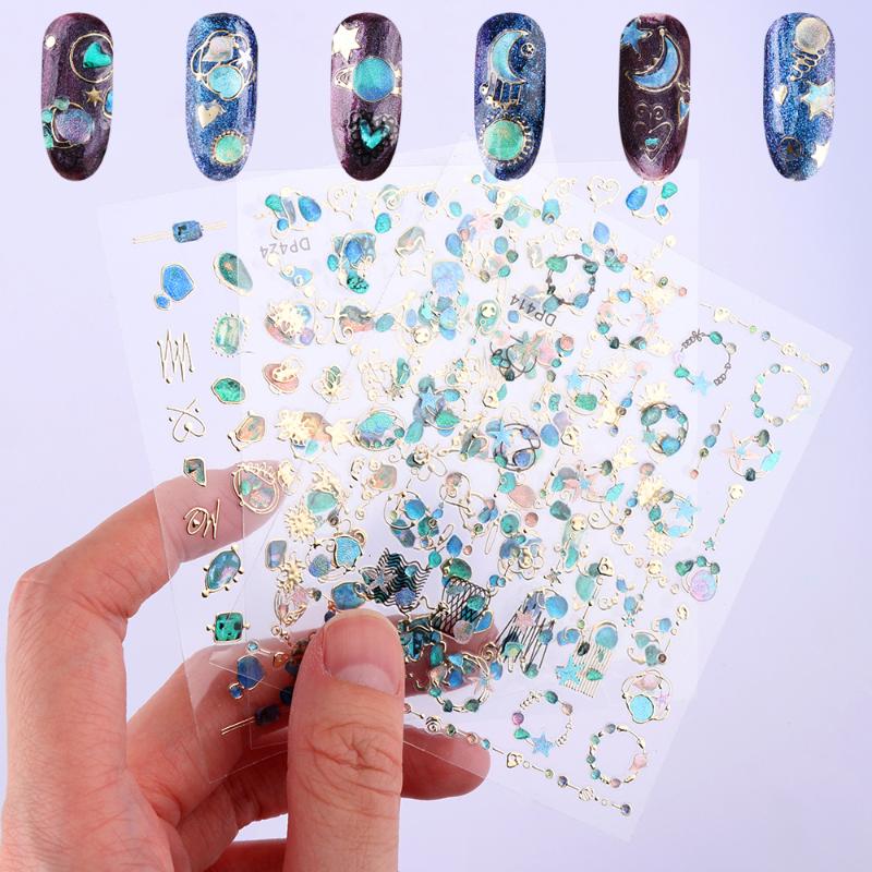 

1pcs Embossed Glitter 3D Nail Sticker Galaxy Geometry Design Shiny Gold Sliders For Nail Decals Manicure Decor Adhesive Tips