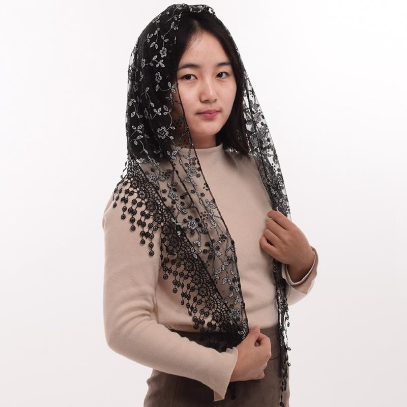 

Women Fashion Lace Headband Mantilla For Church Veil Chapel Catholic Mass Triangle Scarf Hijab