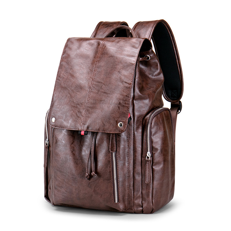 

Men's Travel Backpack USB charging waterproof backpack PU leather fashion schoolbag large capacity Notebook, Black