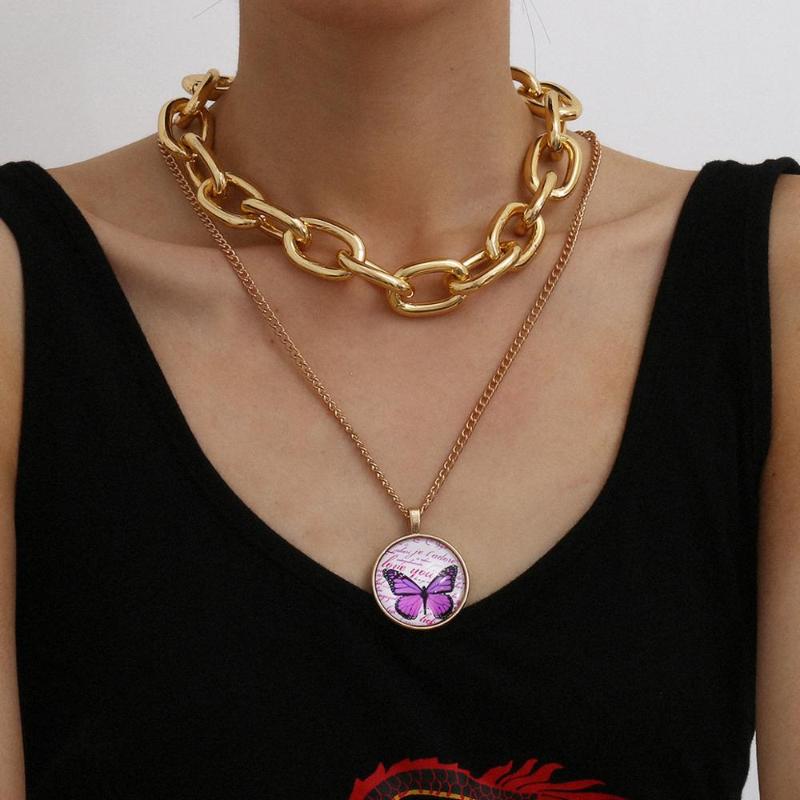 

Letter Butterfly Necklaces For Women Popular Hip Enamel Crystal Butterfly Pendant Long Necklace Chain Jewelry Accessories