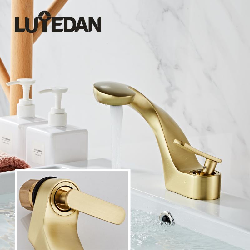

Lutedan Black Bathroom Sink Faucets Brass Both Hot and Cold Water Basin Mixer Tap Deck Mounted Single Hole Mixer Faucet