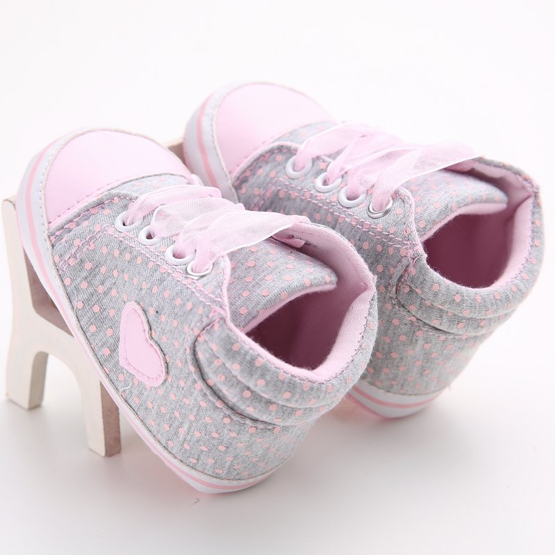 

Cute Baby Shoes Love Printed Soft Bottom Footwear Heart-shaped Newborn First Walker -18M Baby Girl Shoes For Dropshipping, Gray
