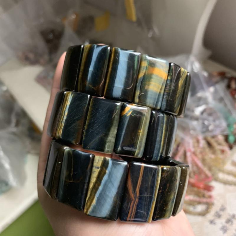 

mixed yellow & blue tiger eye beads bracelet natural stone bangle for man for woman