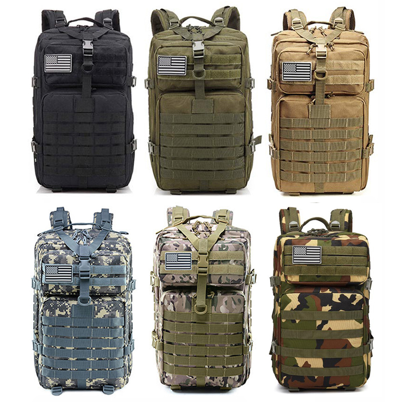 

45L Large Capacity Men Army Tactical Backpacks Rucksack Outdoor 3P Molle Pack For Trekking Camping Climbing Hunting Bag, Black