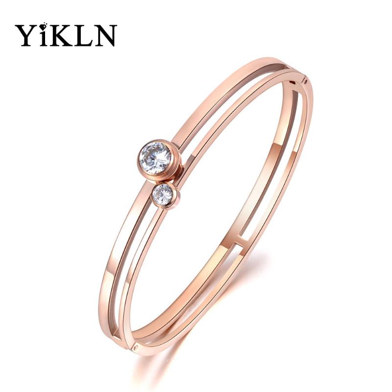 

YiKLN Stainless Steel Cubic Zirconia Crystal Cuff Engagement Bangles Bracelets Lovers Jewelry Valentine's Day Gift YB19029