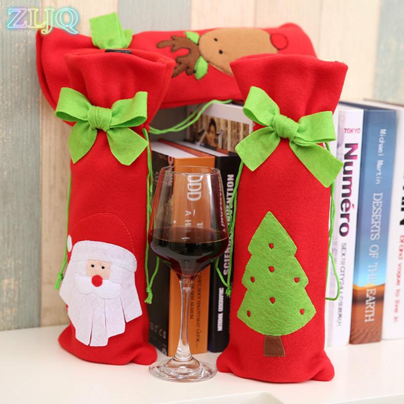 

1 Piece Red Santa Claus Christmas tree elk Wine Bottle Cover Bags Christmas Dinner Table Decoration For Home Navidad