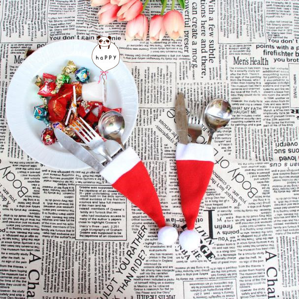 

12PC Christmas Decorative tableware Knife Fork Set Christmas Hat Storage Tool Decorations For Home Navidad C3096