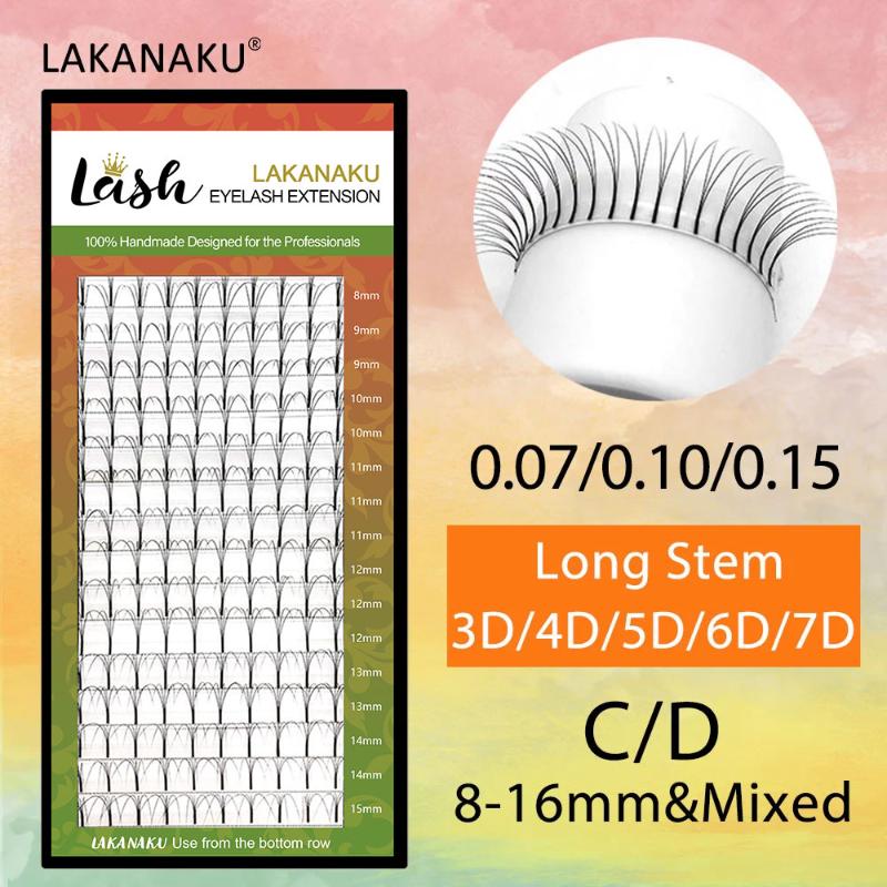 

LAKANAKU 16 lines long Premade fans eyelashes 3d 6d Volume Wide fans 8-15 mm / mix Russian professional eyelashes extension