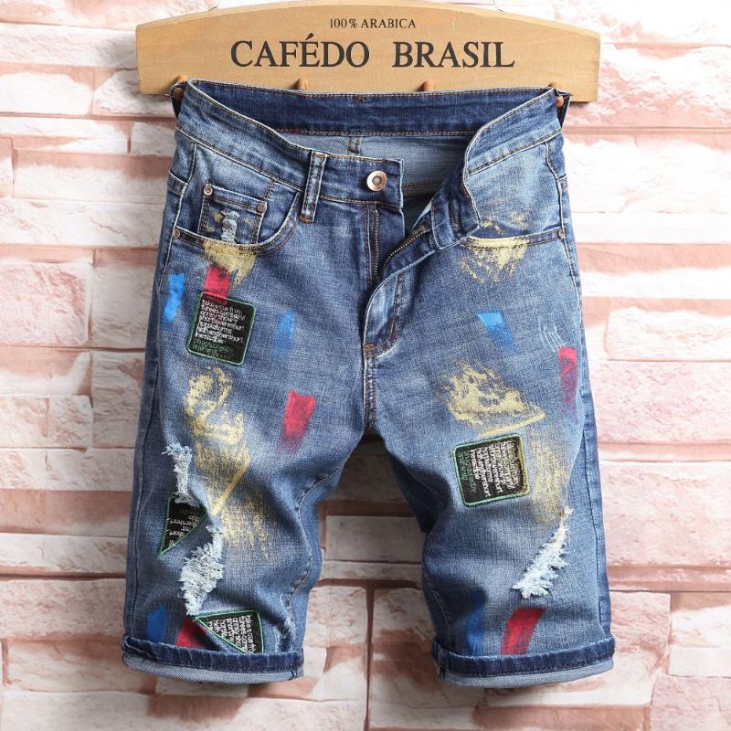 

summer Style men slim hip hop jeans Shorts luxury Men Denim shorts casual Straight Moto & Biker hole jeans for blue, 779