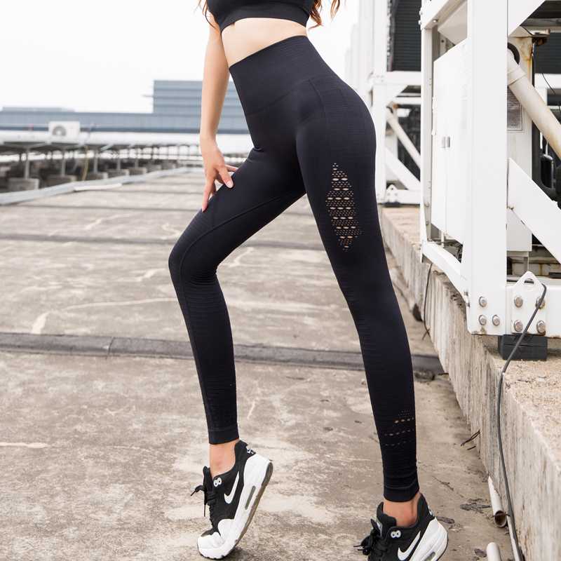 

Yoga Leggings for Women Seamless Triangle Mesh Solid High Waist Tights Female Sports Sweatpant Gym Workout Trainning Cloth 1769, Black