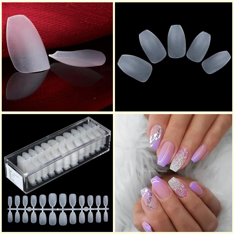 

504Pcs Short Ultra Thin Matte Translucent Full Cover Coffin Artificial Nail Tips 12 Sizes