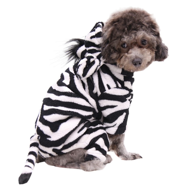 

Pet Dog Halloween Cosplay Costumes Funny Winter Black And White Zebra Image Design Four Leg Flannel Clothes Hot, Bw