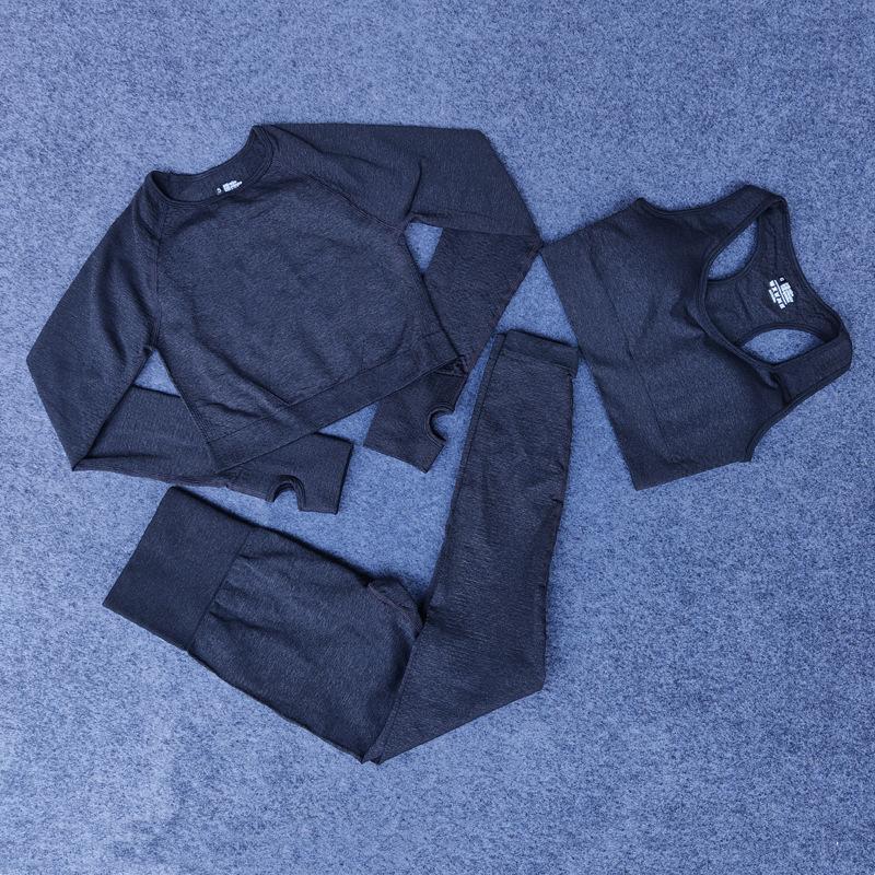 

Workout sets active Designer Womens Yoga Suit Gym Sportswear Tracksuits Fitness Sport three Piece set 3pcs pants bra t shirts Leggings outfits casual fashion Cotton, Dark blue