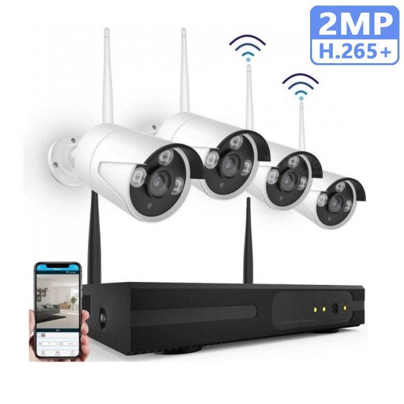 

H.265+ Wireless 2MP 4CH NVR Security HD DVR WiFi 1080P Video Surveillance System Recorder 4x Camera Outdoor Waterproof CCTV Kit