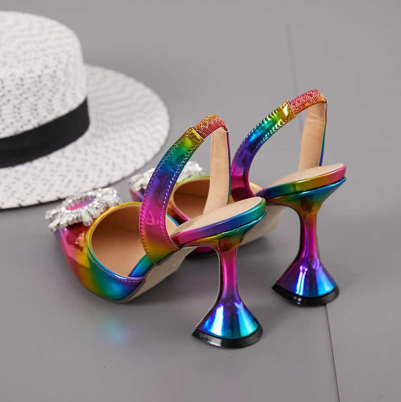 

2020 New Cross-Border Special Explosion Models Pointed Rhinestone Taiyanghua Spool Heels Ultra-High Heels Color Large Size