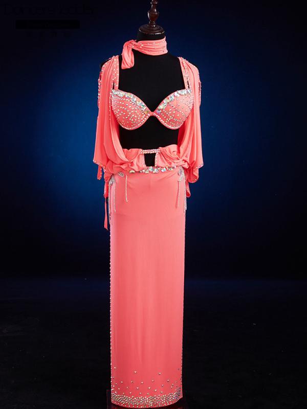 

2020 new belly dance new performance costume baladishaabi folklore performance costume suit master robe, Orange