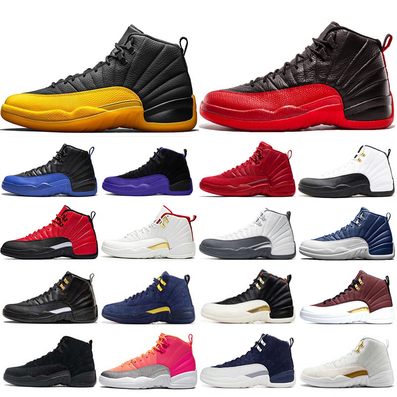 

University Gold 12 12s Basketball REVERSE FLU GAME INDIGO OV white FIBA Gym Red The master Mens Trainers Sneakers shoes 7-13