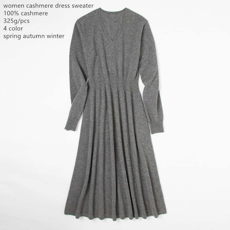 

naizaiga 100% cashmere dress women mid-length pure cashmere knitted skirt mid-length women dress sweater, YLM24
