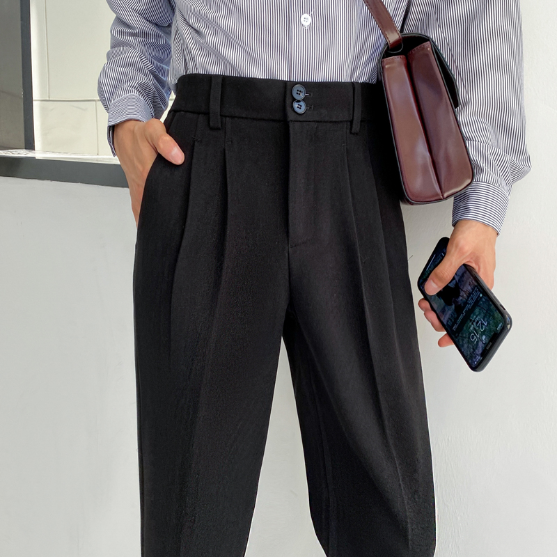 

2020 Autumn Winter Men's Suit Pants Woolen Business Dress Pants Streetwear Casual Wedding Straight-leg Trousers Costume Homme, Beige