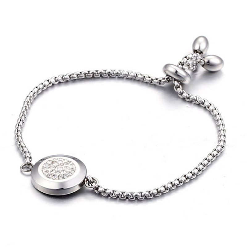 

Round Charm Adjustable Bracelets For Women Cubic Zirconia Stainless Steel Chain Bracelet Femme Simple Jewelry
