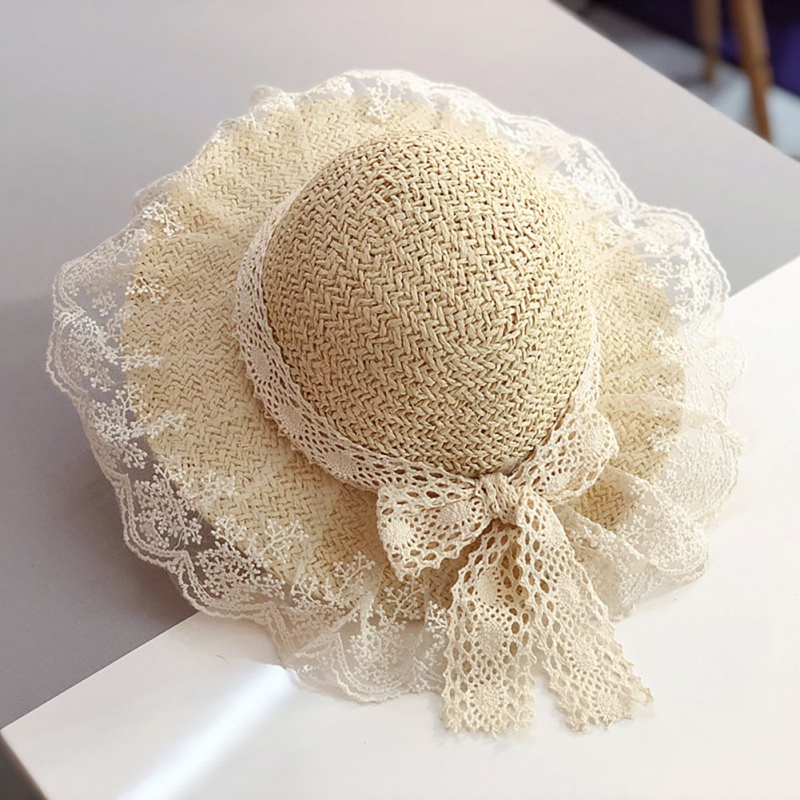 

Girls Hats Summer Flowers Bow Straw Hat Children's Beach Cap Wide Brim Bohemia Cap Sun Hats New