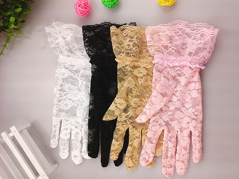 

100Pairs/lot Fashion Party Driving Sexy Women Lady Lace Gloves Mittens Accessories Girl's Flower Side Sunproof Ritual Gloves, White