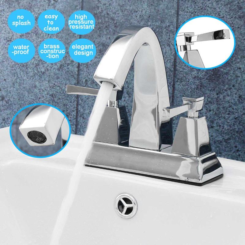 

Luxury Brass Chrome Bathroom Sauare Double Handle Basin Faucet Two Holes Water Tap Deck Mounted Hot and Cold Water Mixer Tap